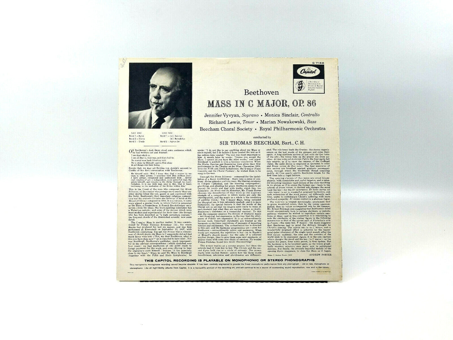 Beethoven* - Sir Thomas Beecham Mass In C Major, Op. 86 LP NM