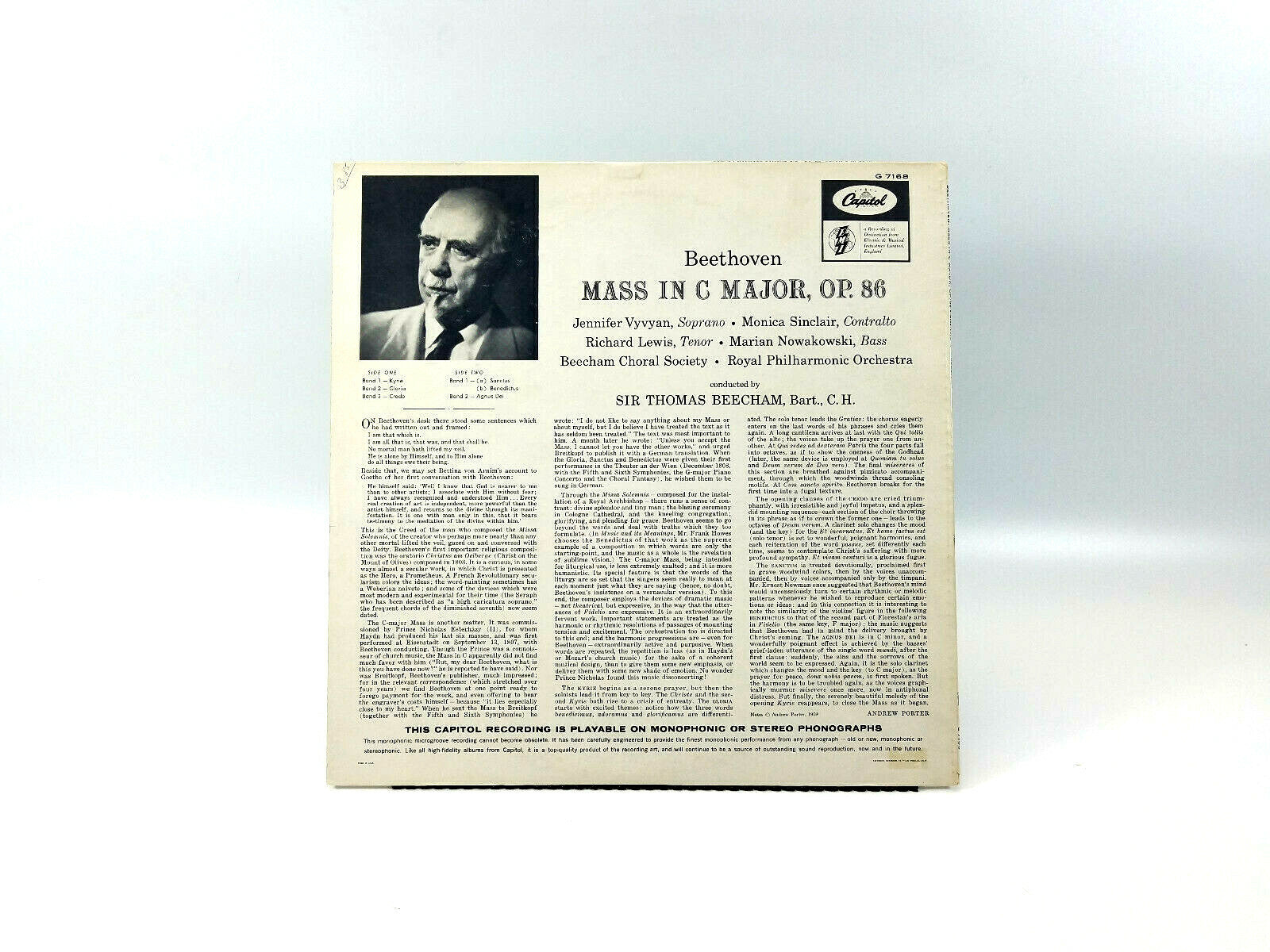Beethoven* - Sir Thomas Beecham Mass In C Major, Op. 86 LP NM