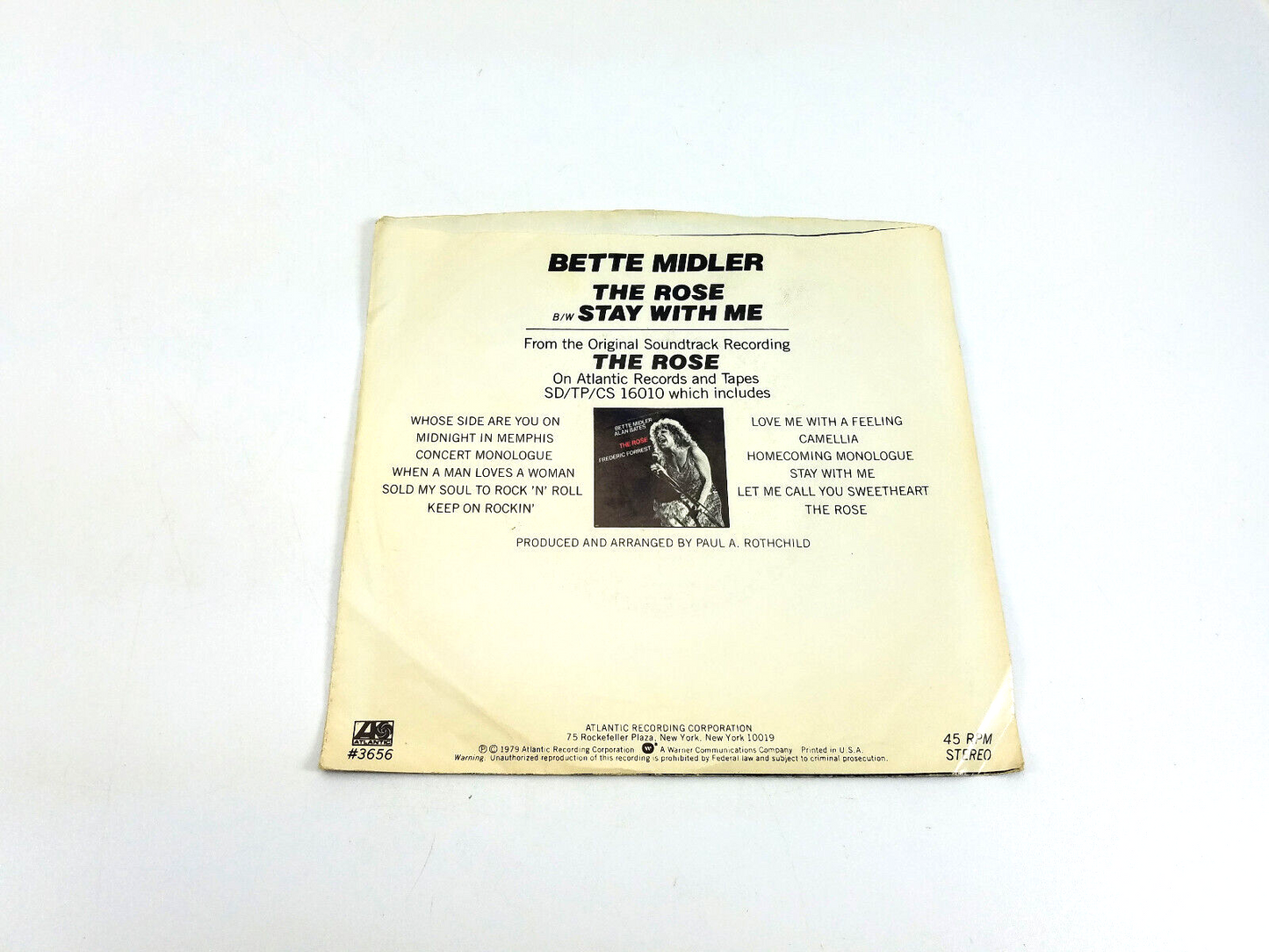 Bette Midler – The Rose  Atlantic – 3656  7" 45 Record, Spe  1980 NM