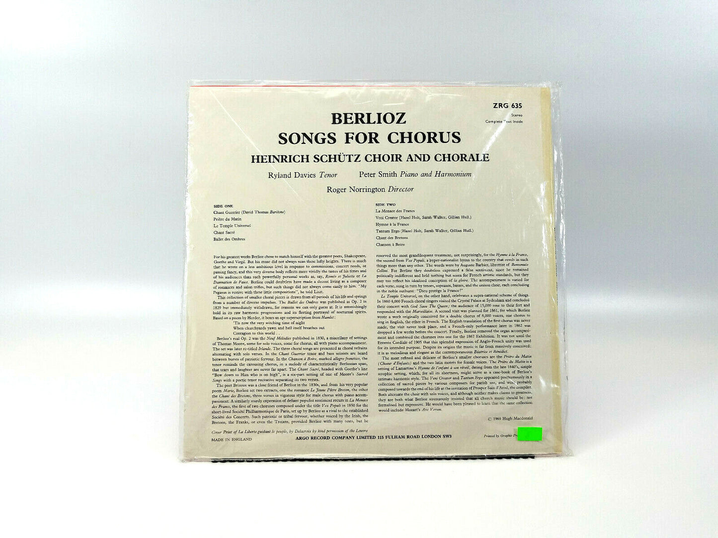 Berlioz* Songs For Chorus  ZRG 635 Vinyl, LP Brand New Sealed!