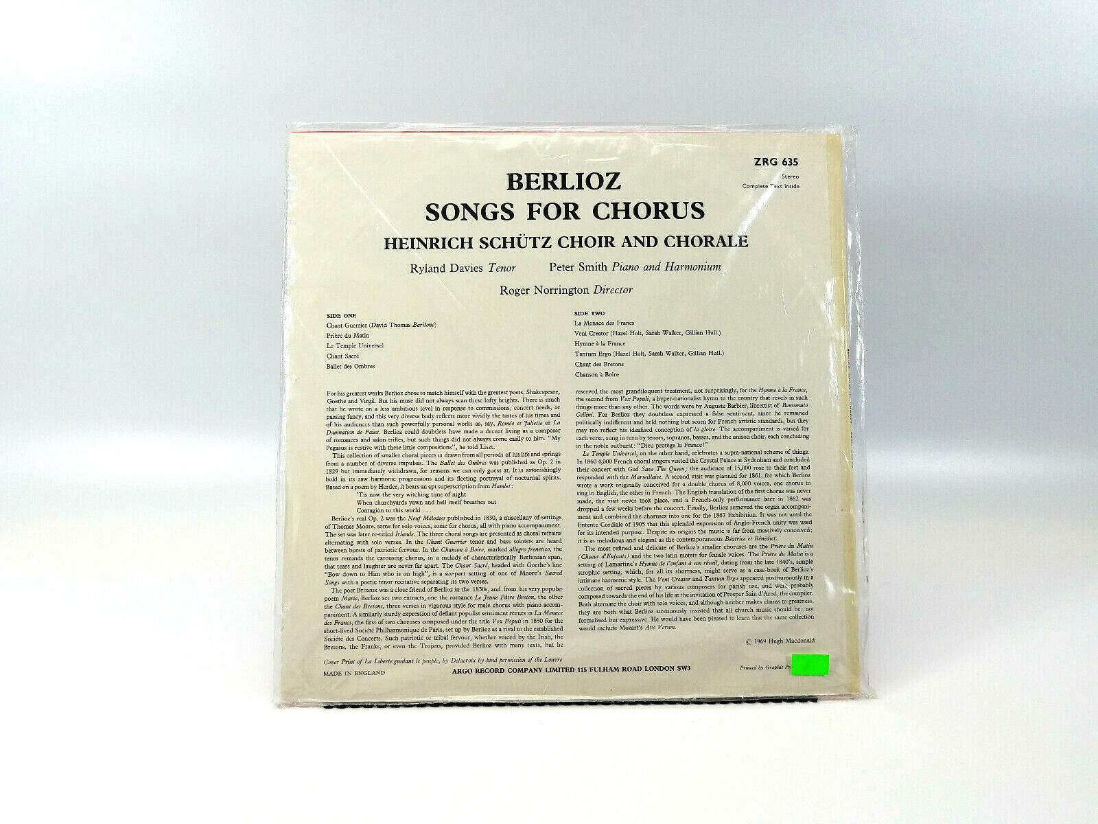 Berlioz* Songs For Chorus  ZRG 635 Vinyl, LP Brand New Sealed!