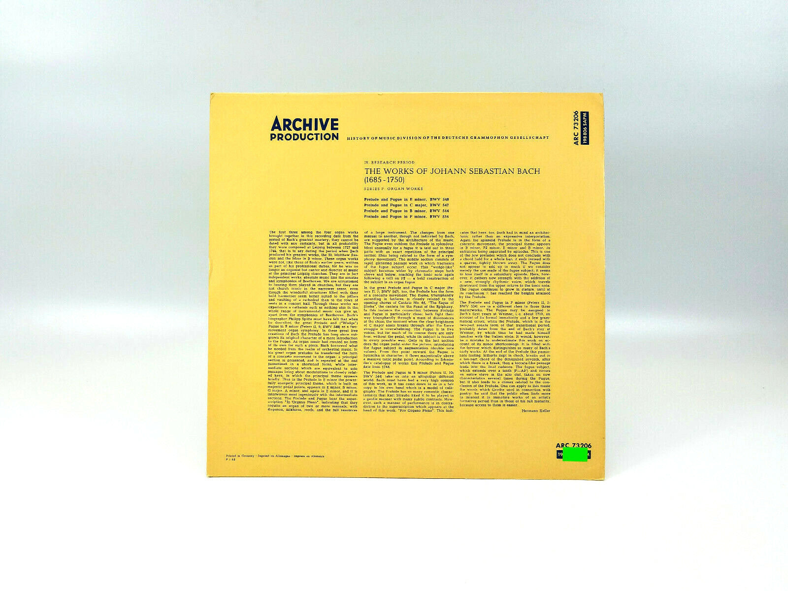 The Works of Johann Sebastian Bach ARC73207 LP - NM