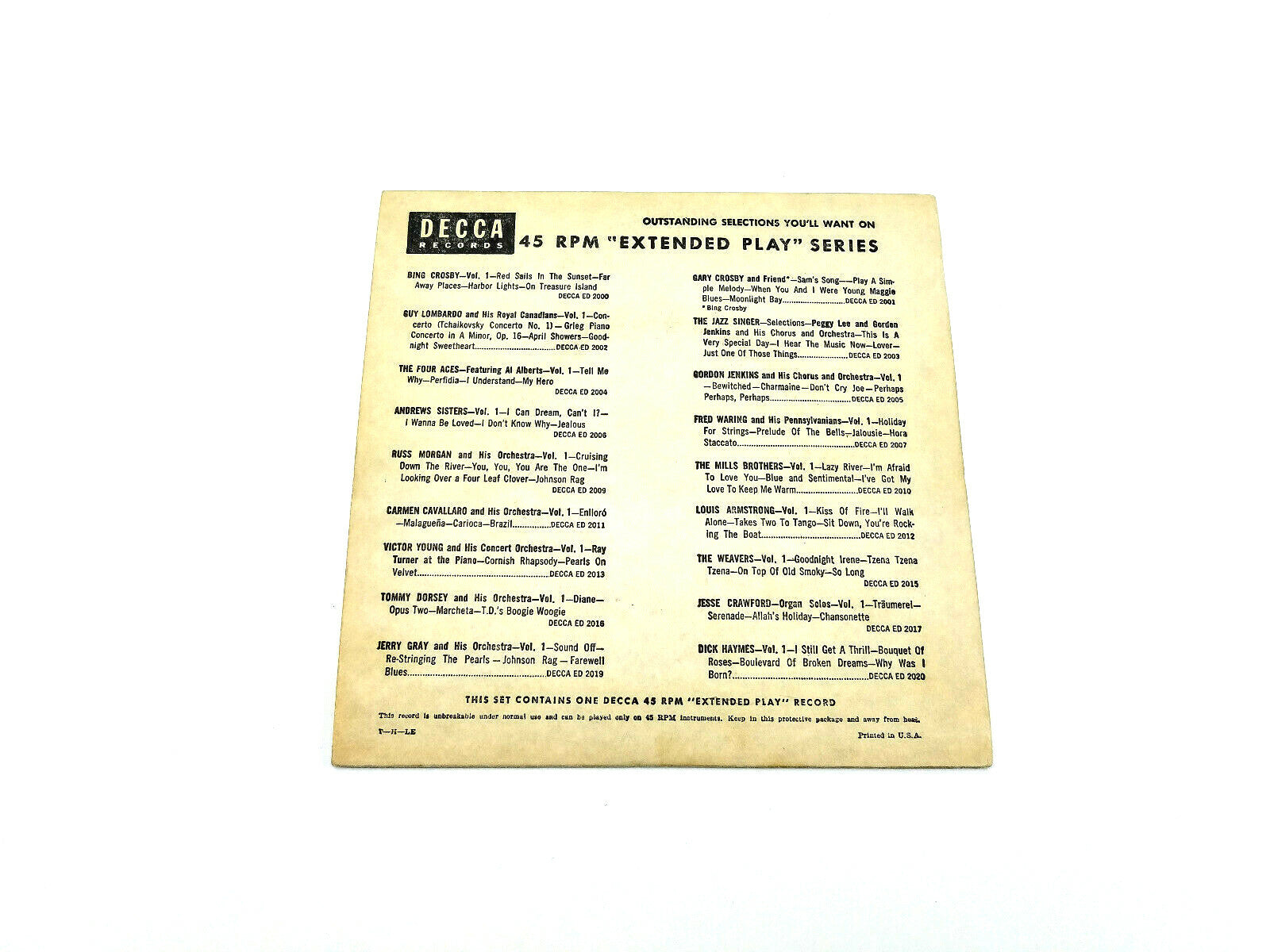 The Mills Brothers - Mills Brothers - Vol. 2     Decca – ED 2046     Vinyl, 7", 