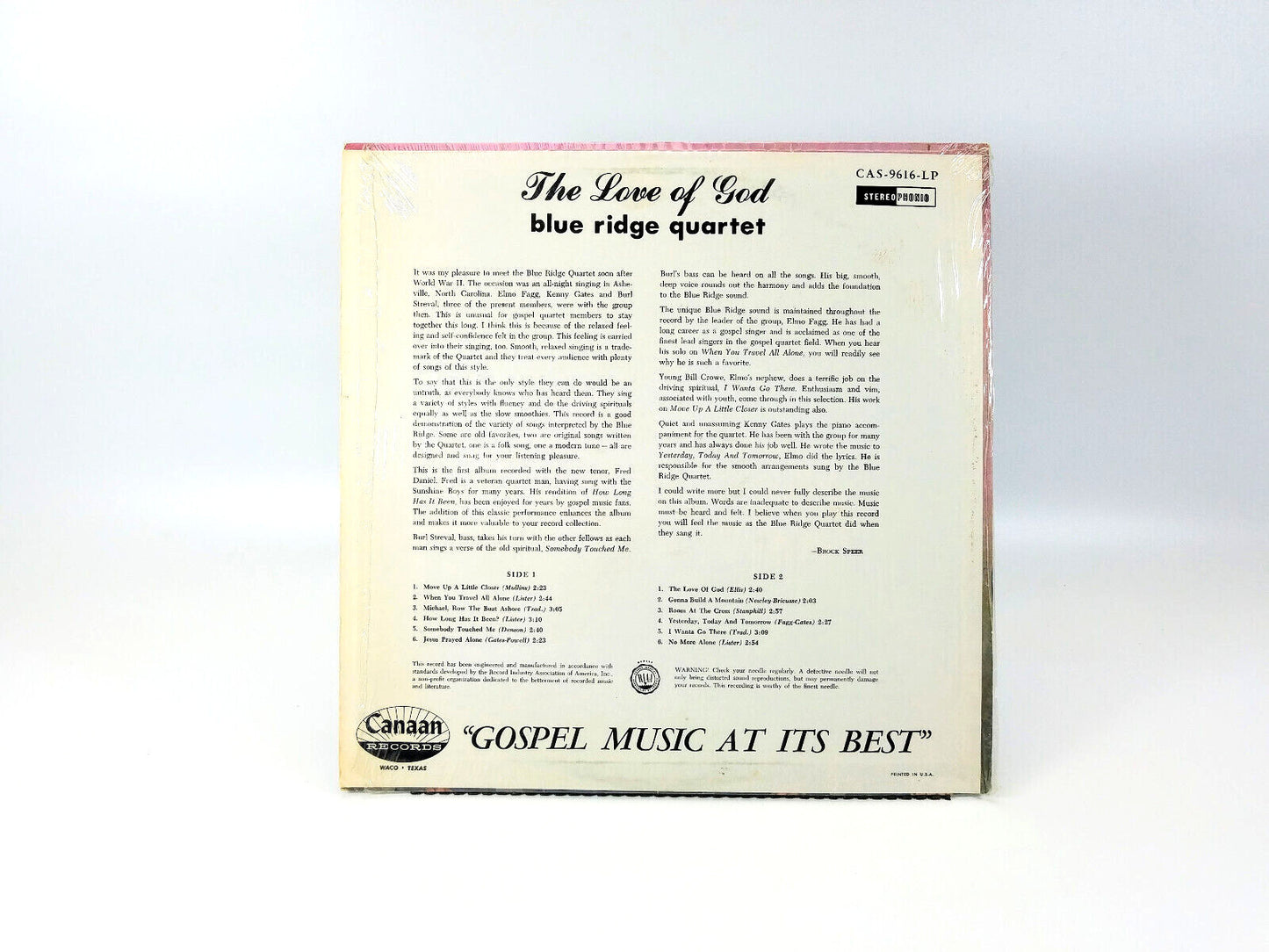 Blue Ridge Quartet* - The Love Of God - CAS-9616 Cleaned w/ the Vinyl Vac!