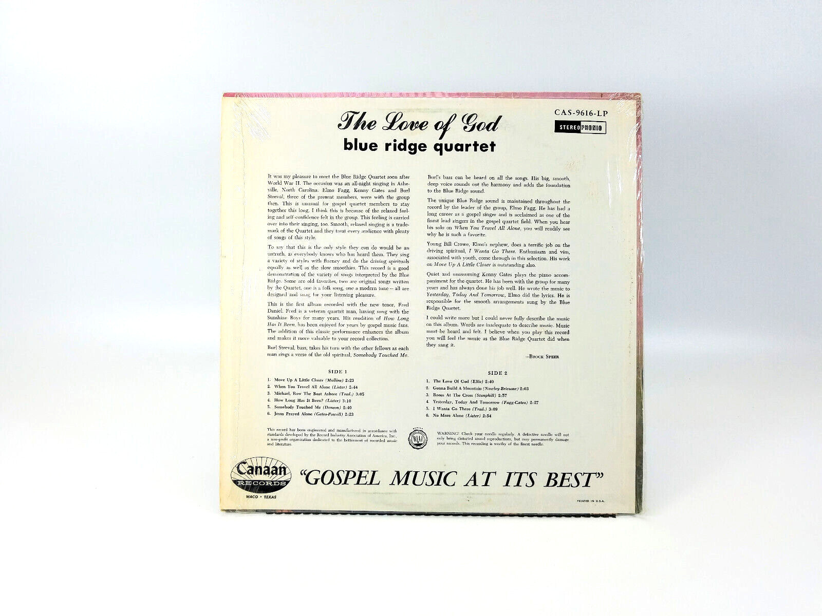 Blue Ridge Quartet* - The Love Of God - CAS-9616 Cleaned w/ the Vinyl Vac!